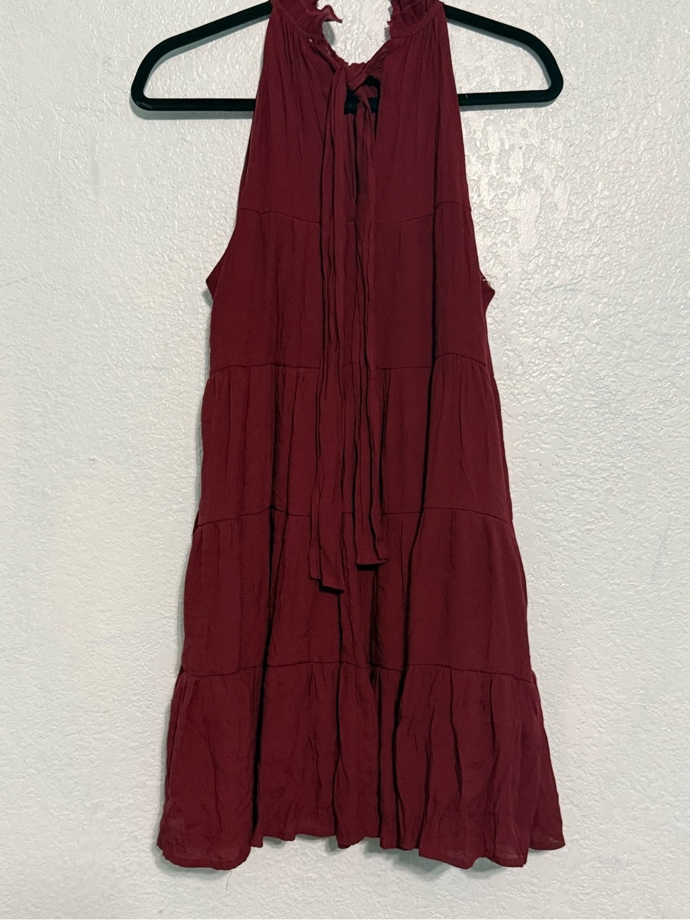 Entro Burgundy Tiered Sleeveless Ruffle Neck Dress Size M NWT - Picture 3 of 5